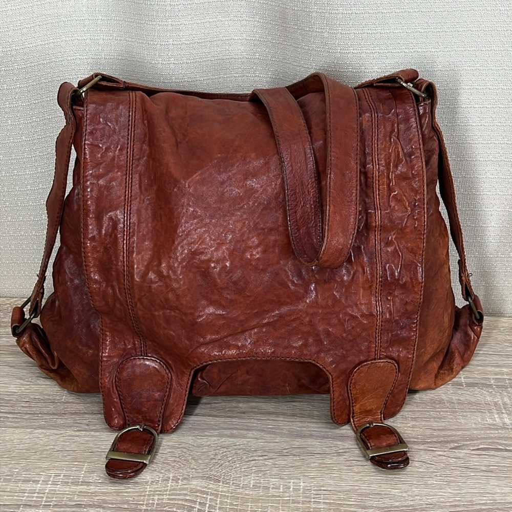 HANDBAG unisex genuine brown reddish leather crossbody messenger bag